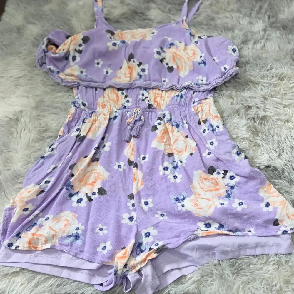 Justice Girls People Flowered Romper with Shoulder Straps size 18